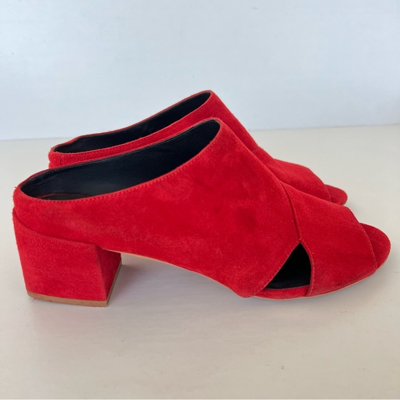 REBECCA MINKOFF Ingrid Red Suede Open Toe Slip On Heels Sandals Mules Sz 8 M - Picture 3 of 15